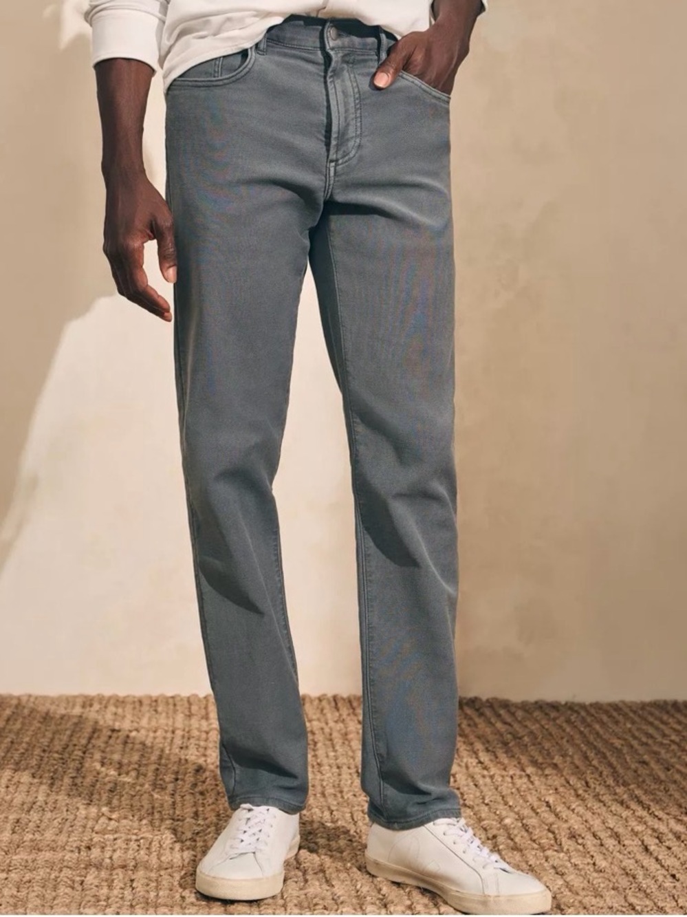 Faherty Men's Stretch Terry Straight Leg Pants in Slate, 5 Pocket Size 33